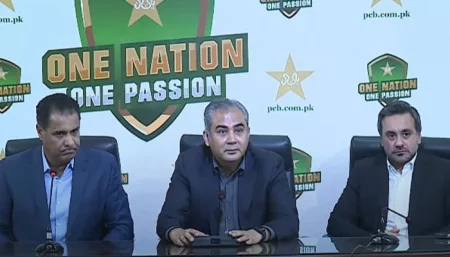 PCB Chief was flanked by adviser Waqar Younis and COO Salman Nasser at the press conference.